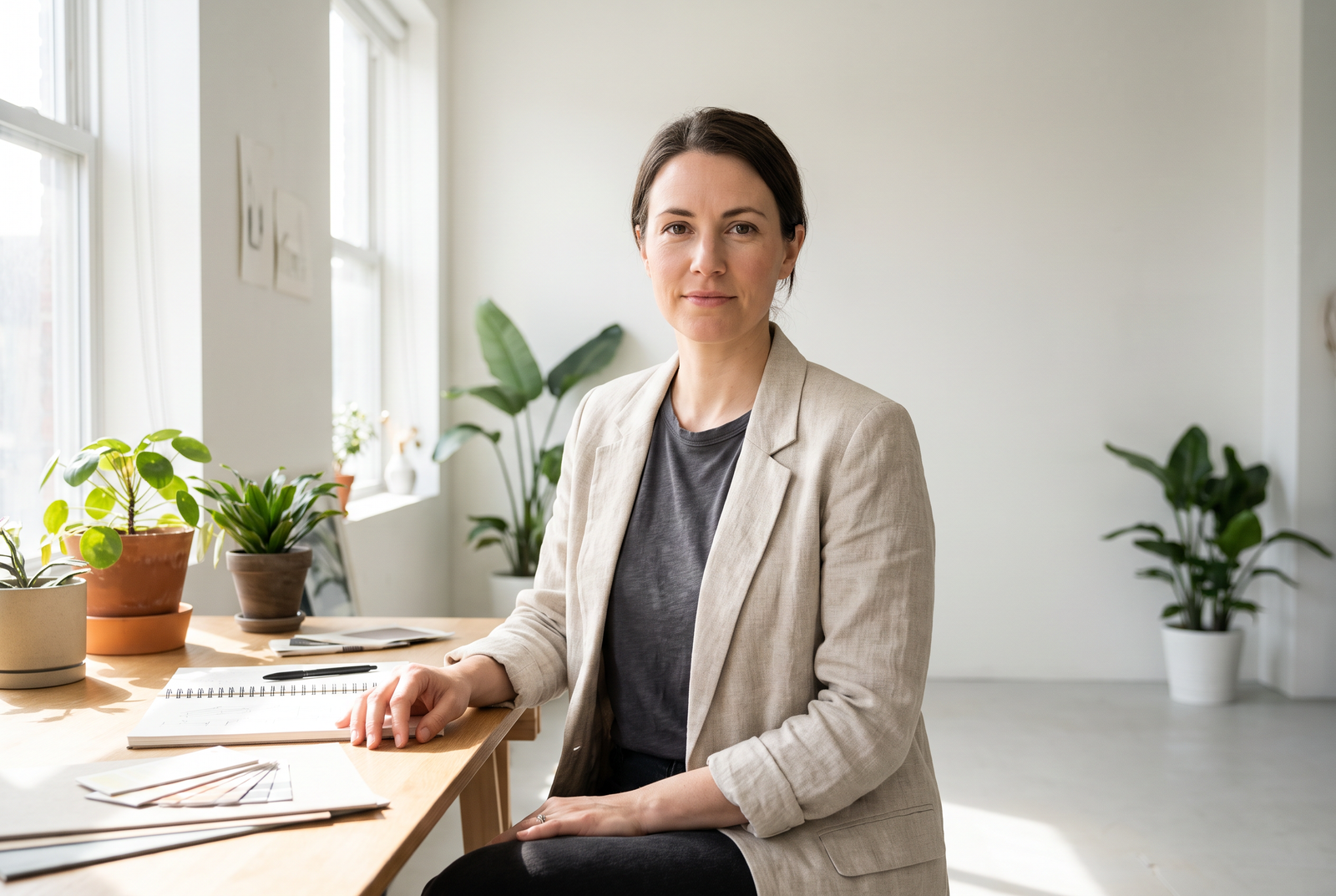 Natürliches Porträt einer erwachsenen Person am Arbeitsplatz